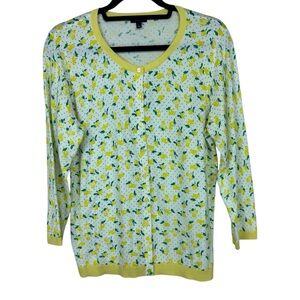 Talbots 3/4 Sleeve button up lemon print cardigan sweater L
